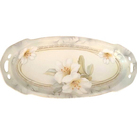 Vintage RS Germany Celery Dish Floral Lily Gold Garland Accent Cottagecore - Picture 1 of 7